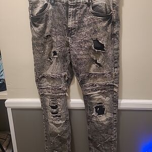 Brooklyn State Mens Acid Wash Distressed Grunge Ripped Jeans Size 40 Paint Splat